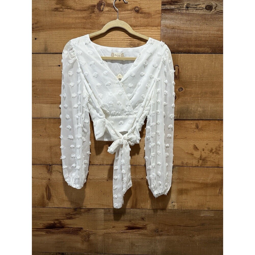 Altar'd State altard Long Sleeve Crop Blouse tie front back sheer Ivory
